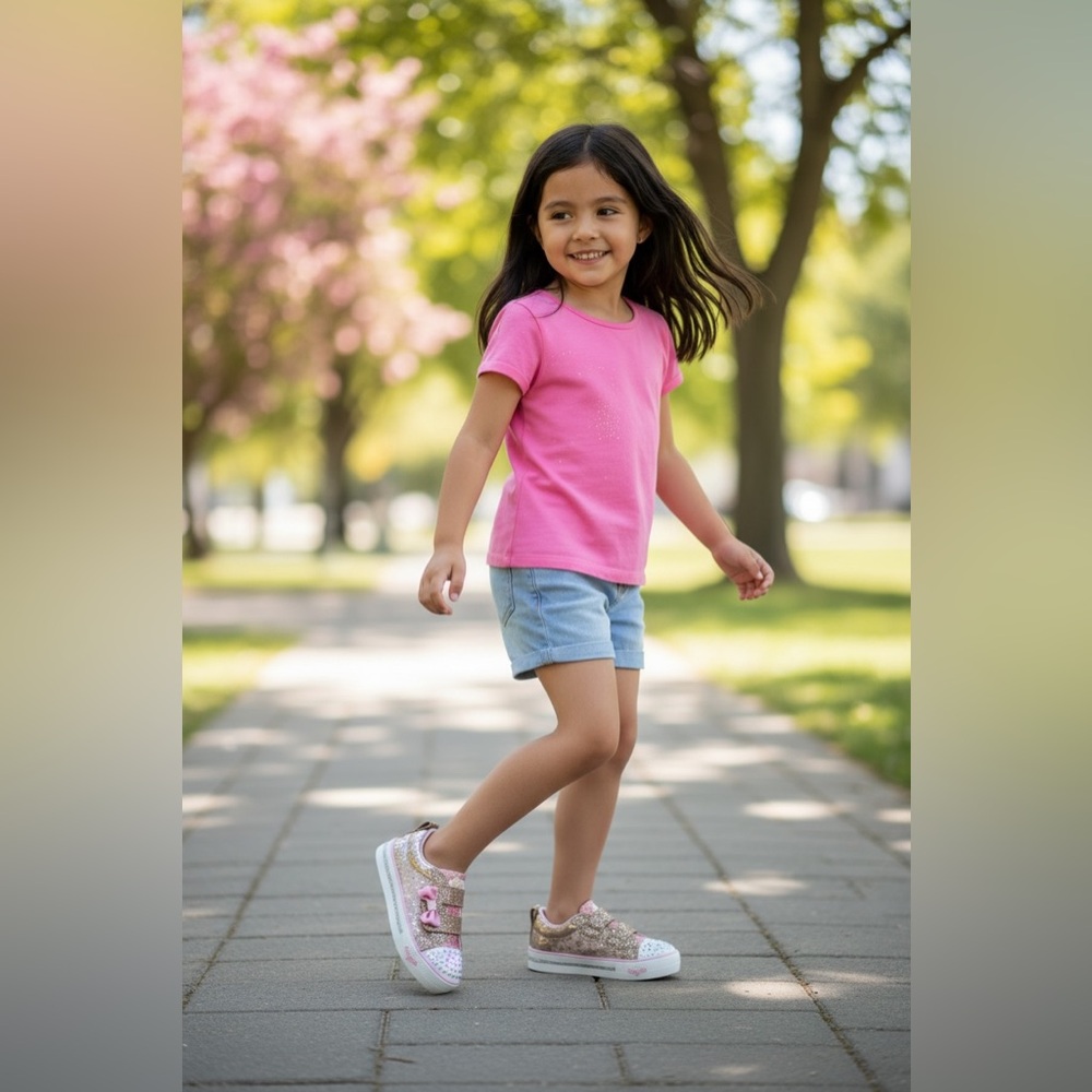 Skechers‎ Glittery Pink and Gold Kids Sneakers